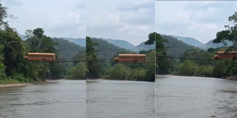 Temerario conductor cruza puente hamaca en El Salvador