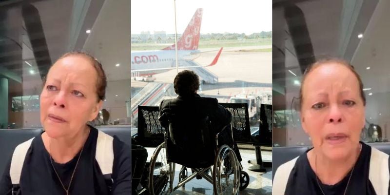 Aeropuerto Madre rompe en llanto porque su hija la dejó olvidada en aeropuerto