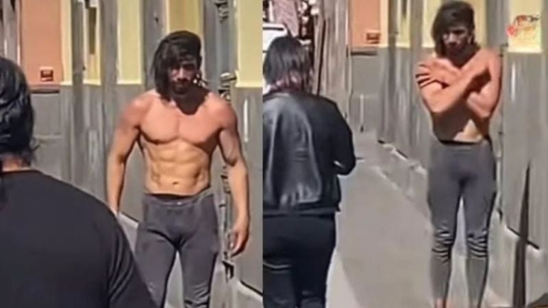 Indigente musculoso Indigente enamora a transeúntes por su potente estado físico