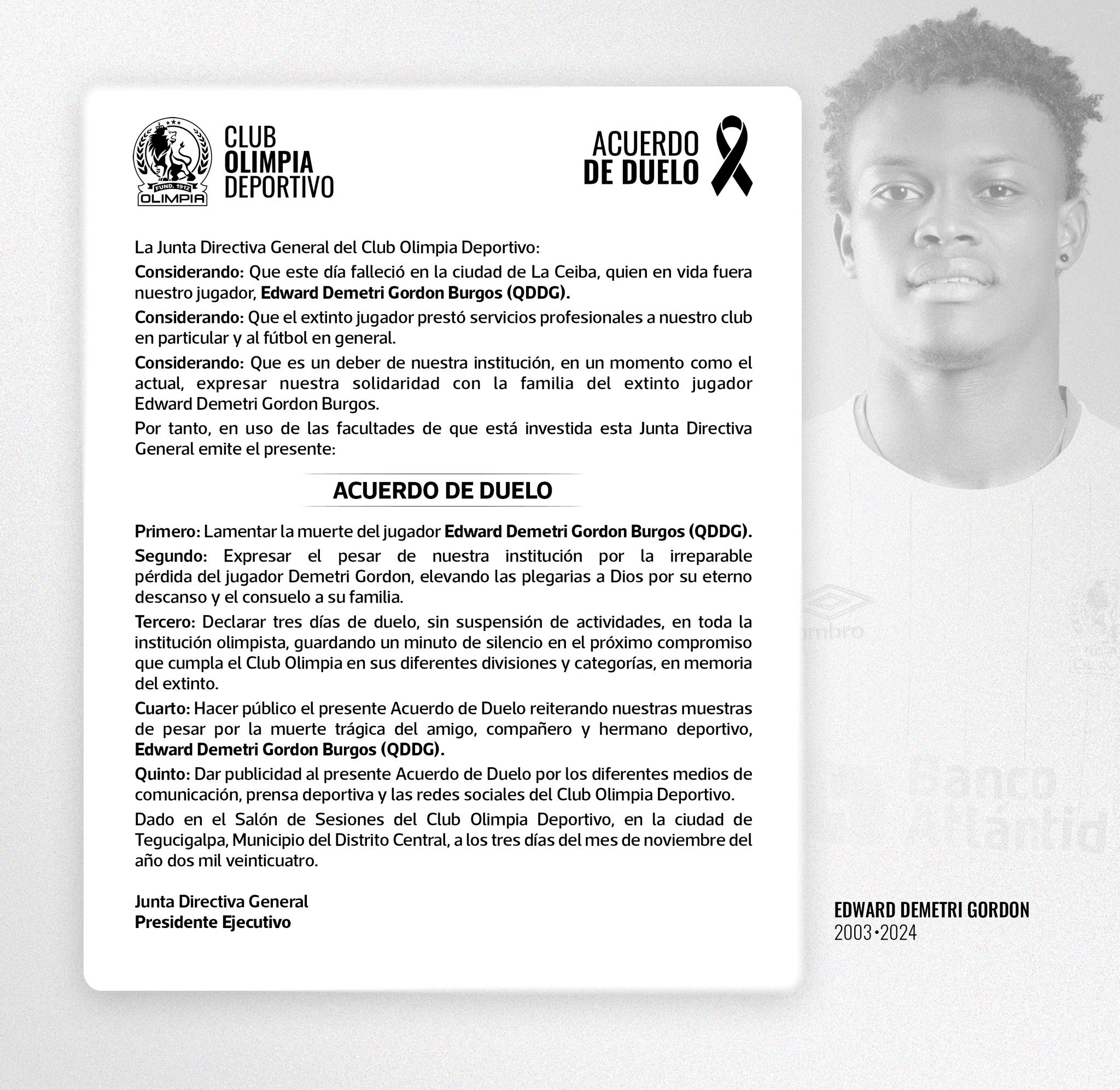Acuerdo de duelo del Olimpia