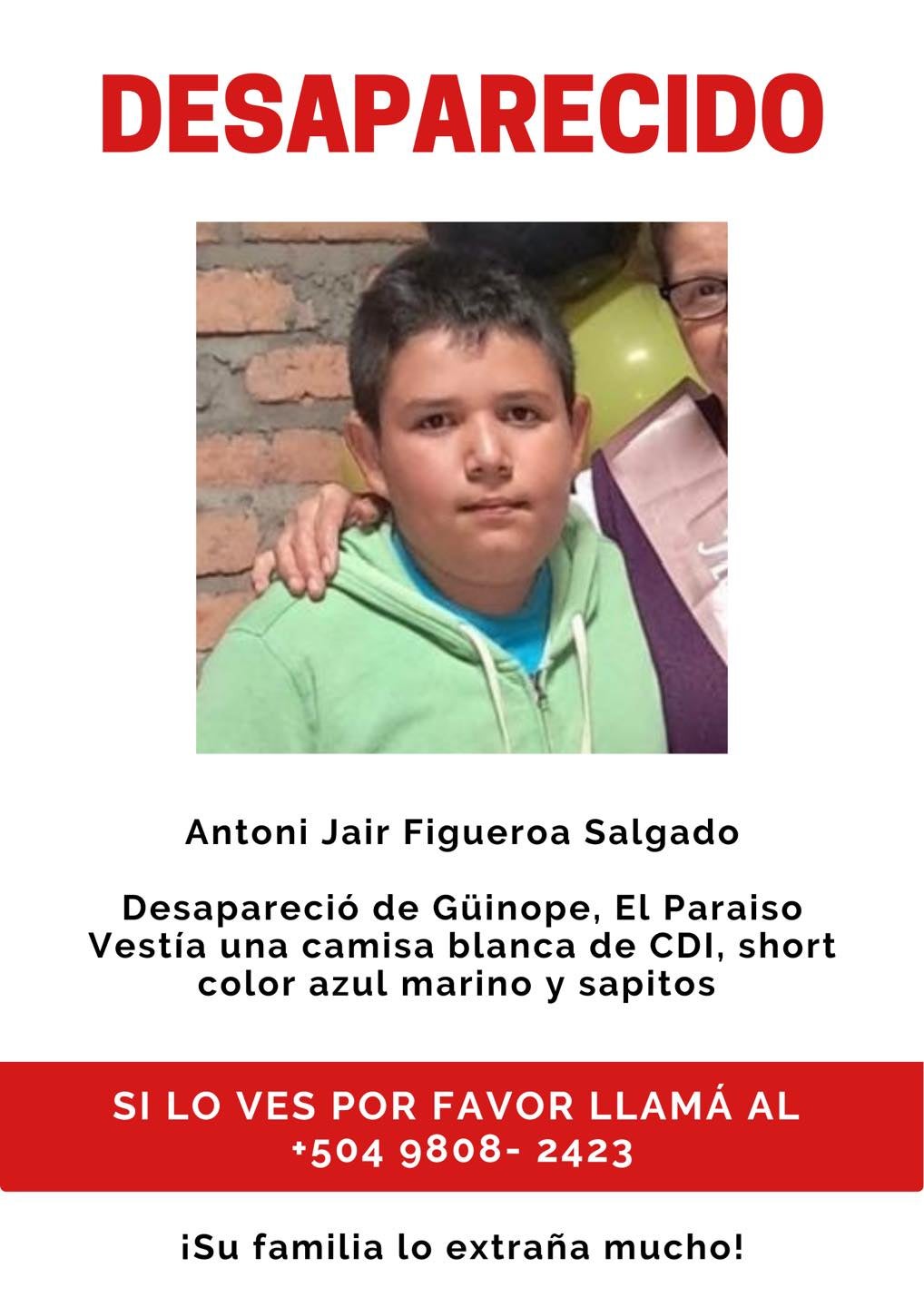 Niño desaparecido Güinope