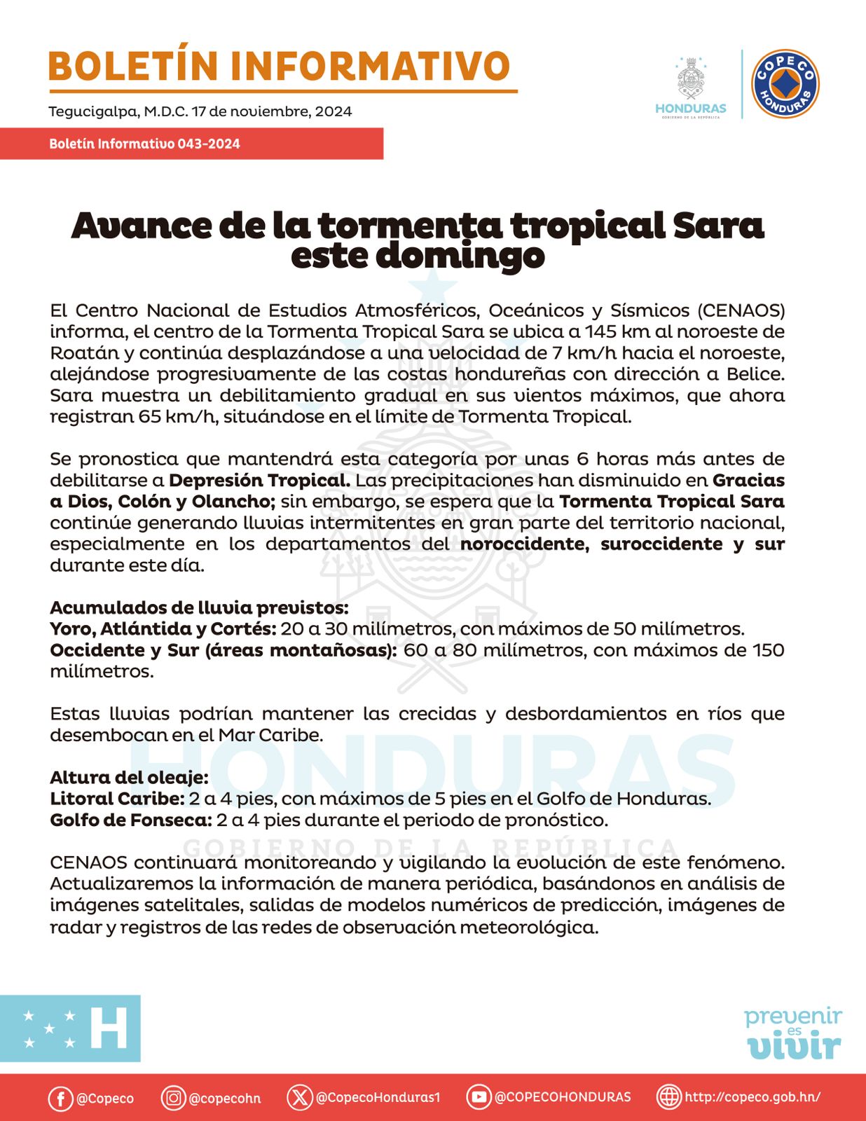 Sara se retira de Honduras