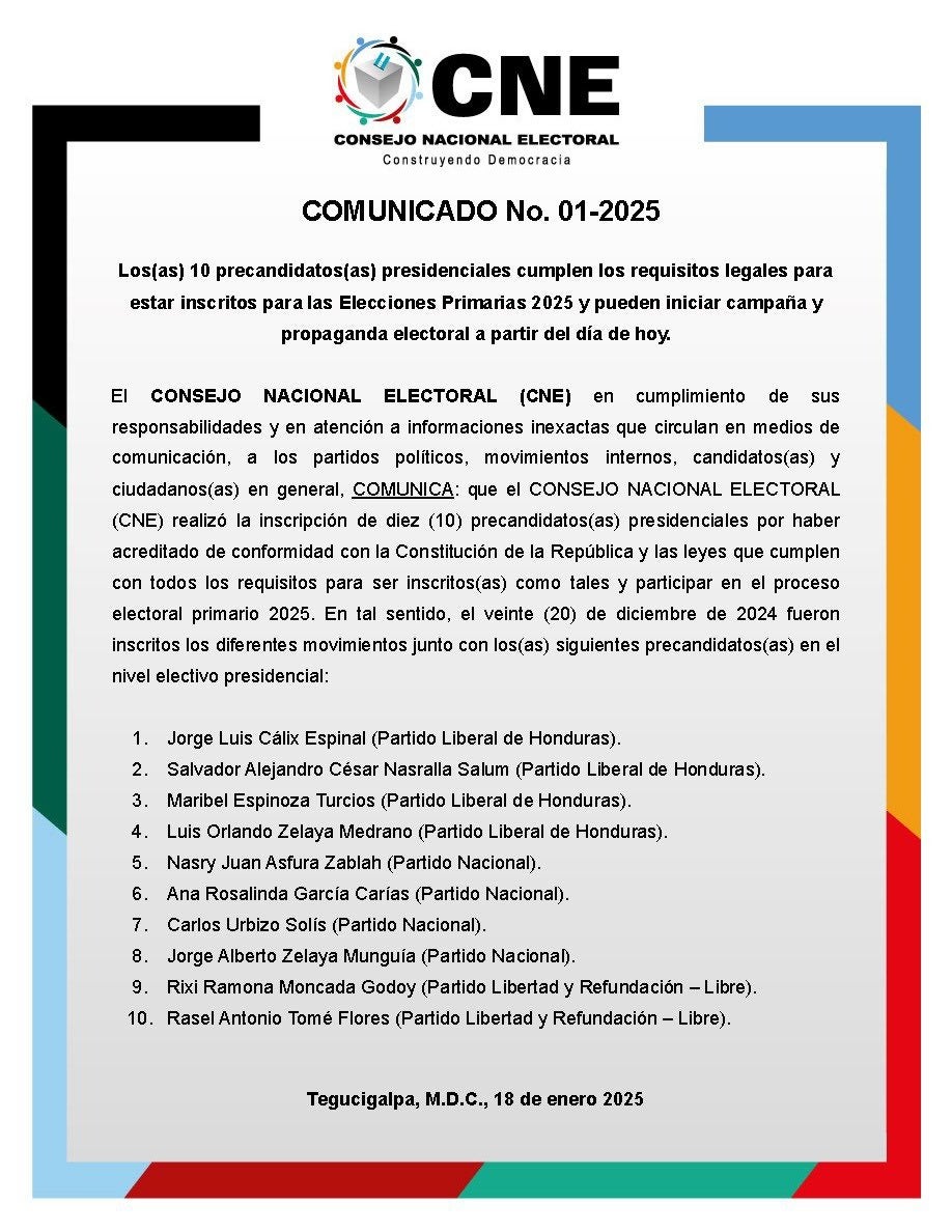 CNE 10 precandidatos presidenciales