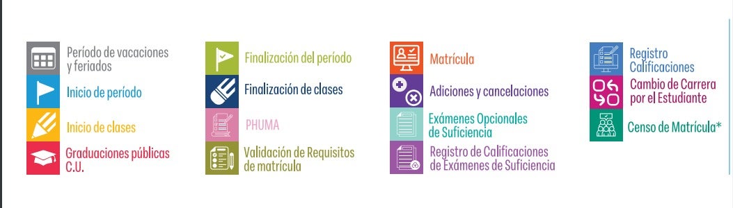 Significado de los colores del calendario en la UNAH.