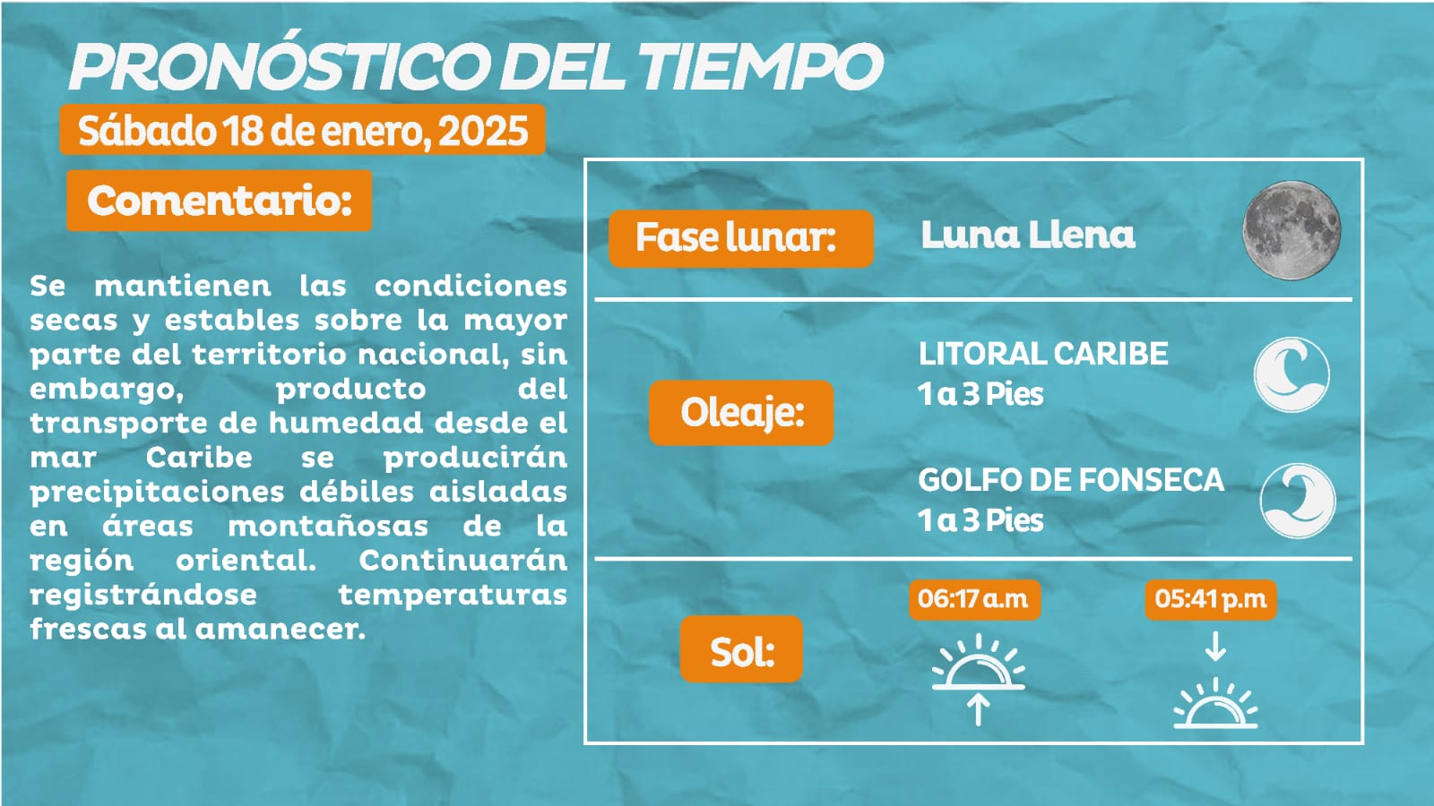 Condiciones secas y estables dominarán el clima este sábado en Honduras