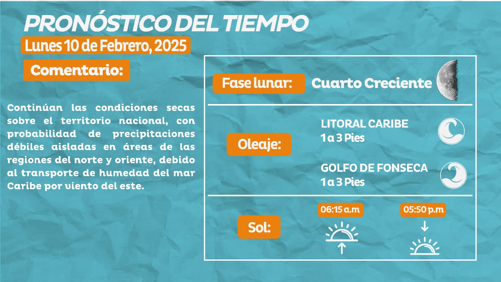 Continúan lluvias y lloviznas débiles en el país
