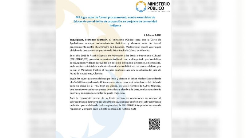 Revocan sobreseimiento Marlon Escoto