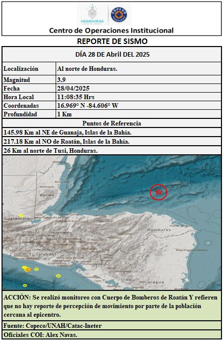 Copeco publicó en sus cuentas oficiales un comunicado sobre el sismo.