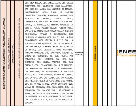 Cortes de energía miércoles 23 abril 7