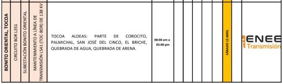 Cortes de energía sábado 12