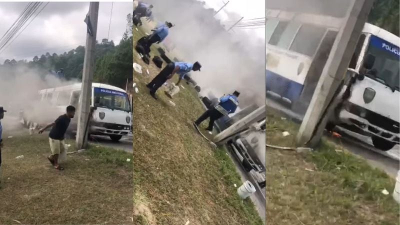 Bus policía incendia CA-5