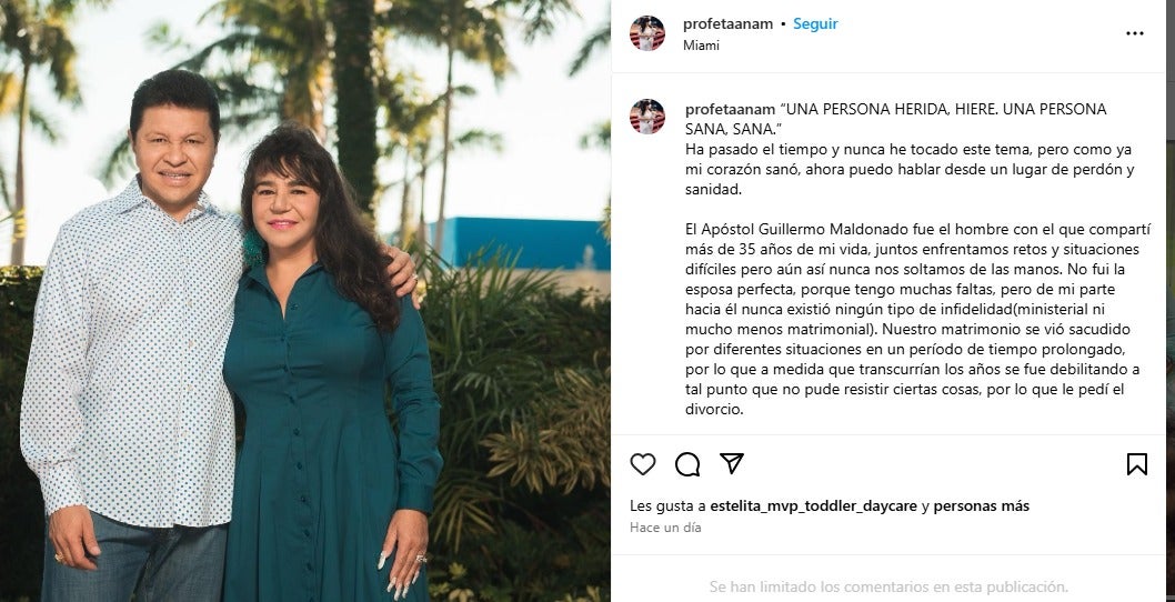 Publicación en Instagram. 