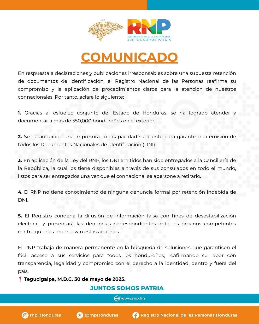 Comunicado del RNP