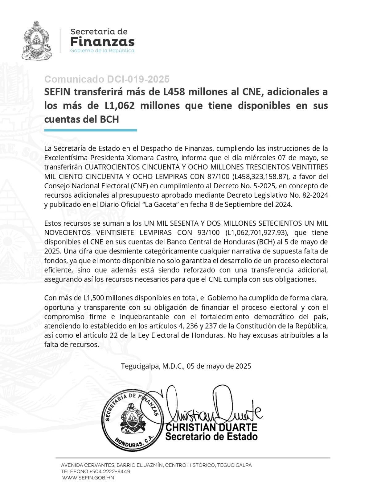 SefIn presupuesto CNE