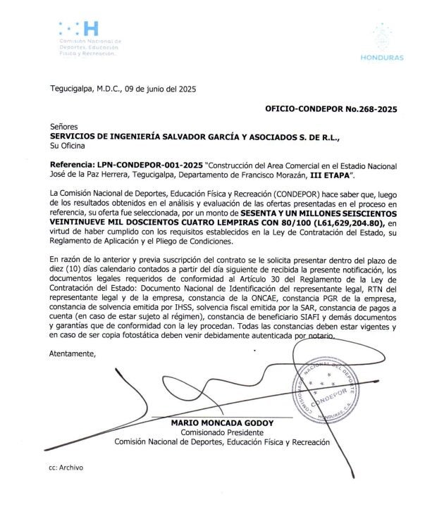 Adjudicación de CONDEPOR
