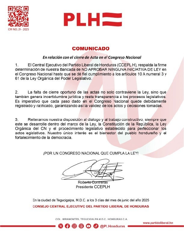 Comunicado del Partido Liberal