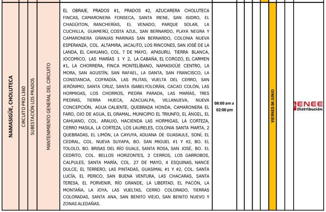 Cortes de energía 6 junio 2025