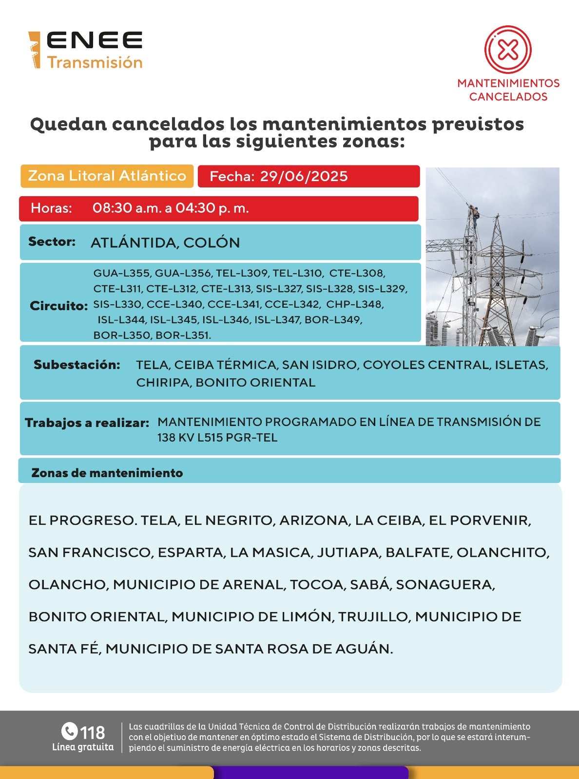 Mantenimientos cancelados