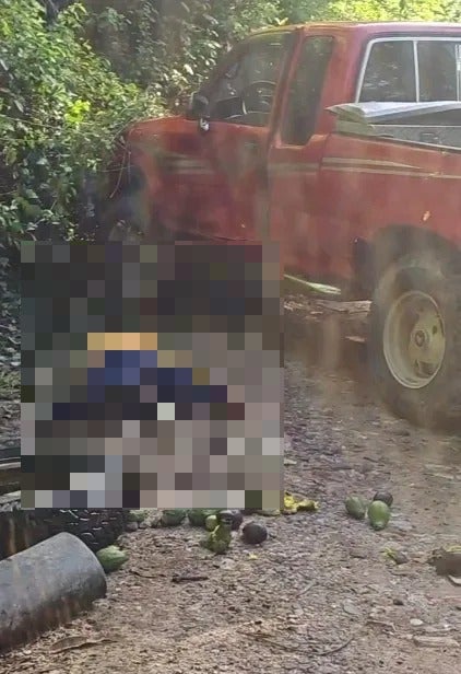 El cuerpo de la mujer quedó tendido junto al pick-up tras el impacto.