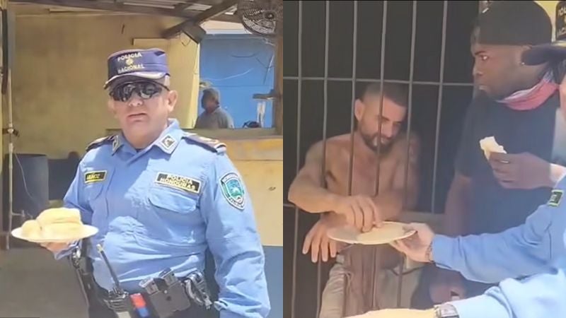 Jefe policial comparte comida con detenidos en Roatán