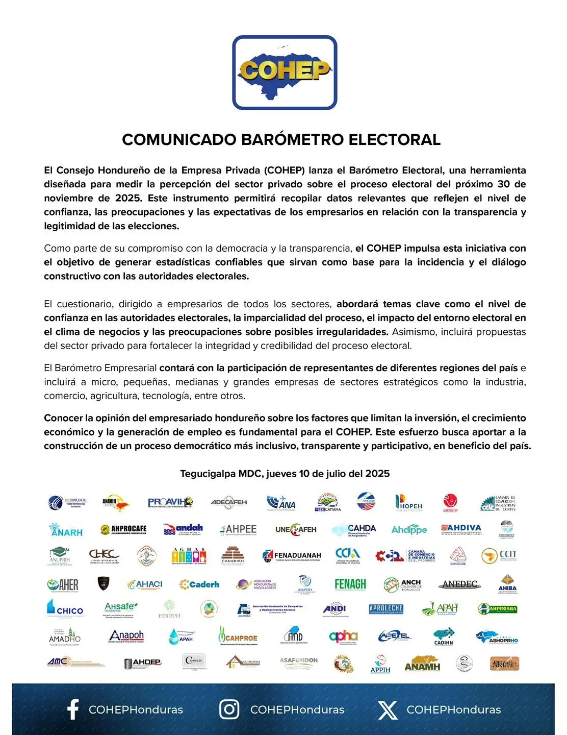 Comunicado del Cohep. 
