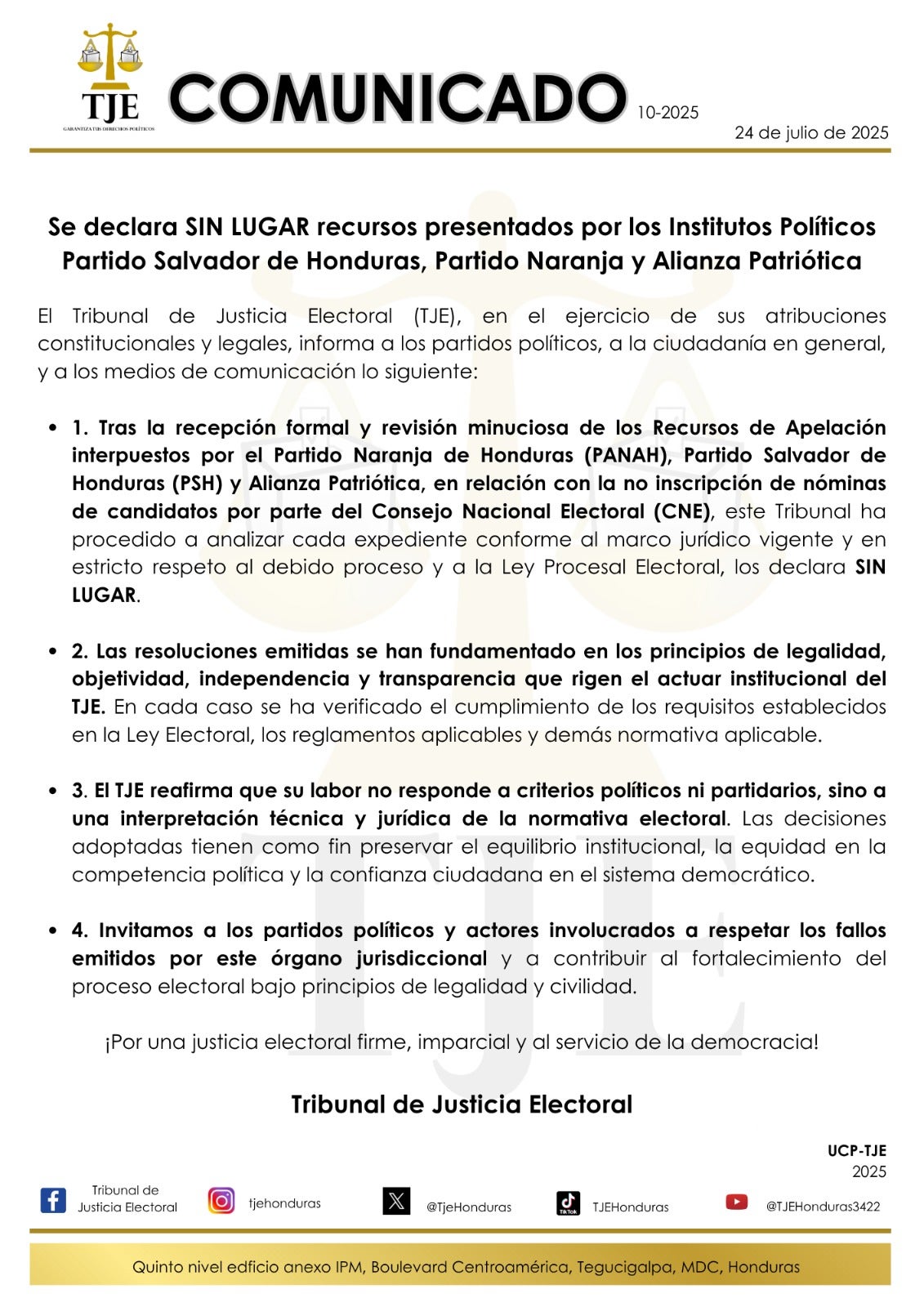 Eliminados: Partido Salvador, Alianza Patriótica y Partido Naranja quedan fuera del proceso electoral