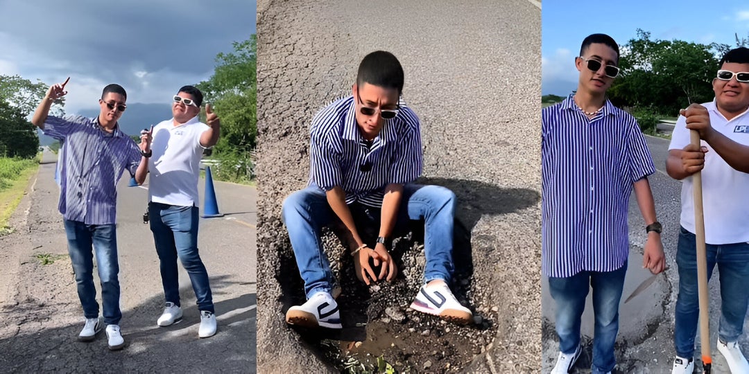 “Hicieron más que el gobierno”: jóvenes se viralizan por tapar baches en la CA-13