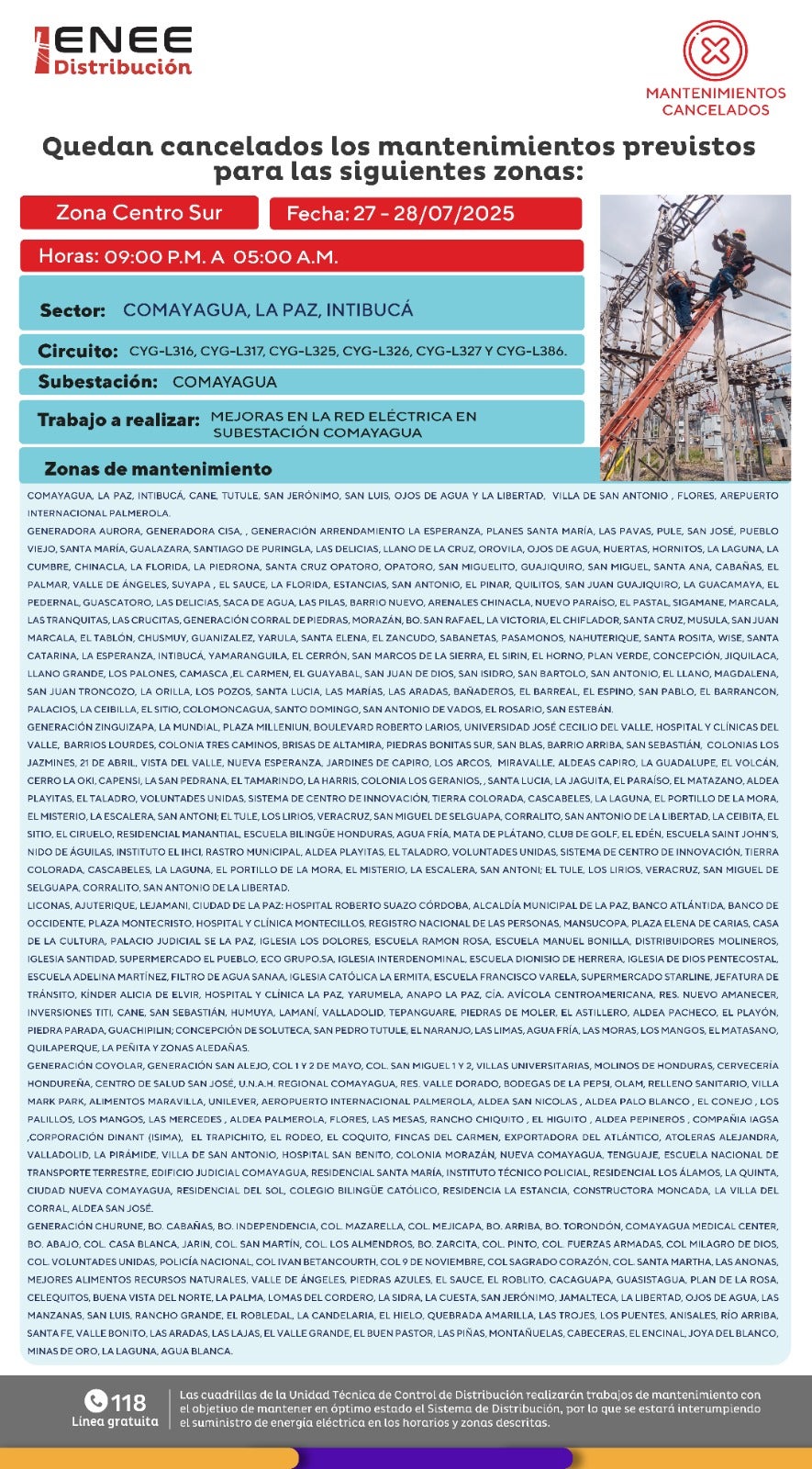 Mantenimientos cancelados 2