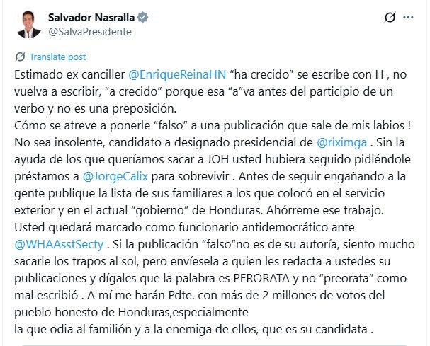 “No sea insolente”: Nasralla responde con dureza a Enrique Reina tras ser llamado demagogo