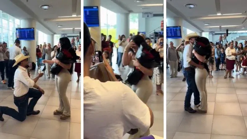 Olanchano pide matrimonio en aeropuerto