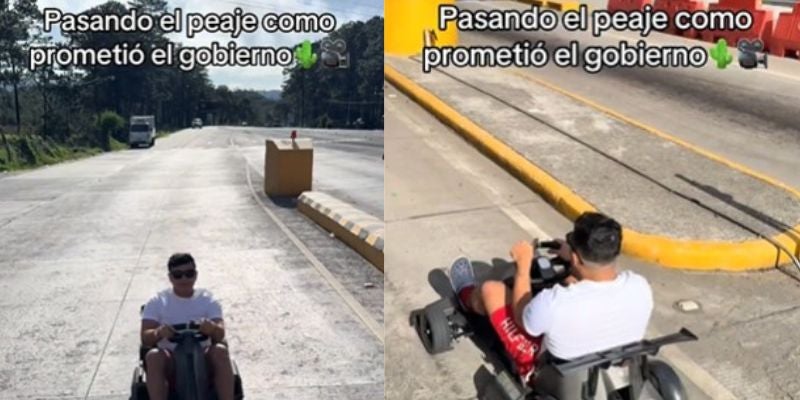 "El gobierno paga": Joven cruza peaje en go-kart, burlándose de promesas incumplidas