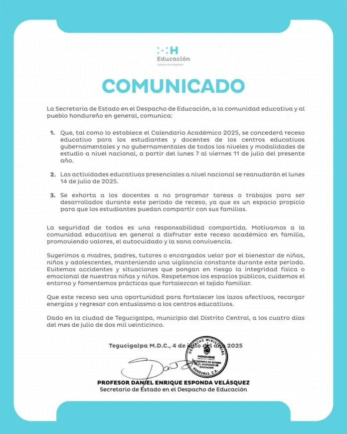 Receso educación 2025