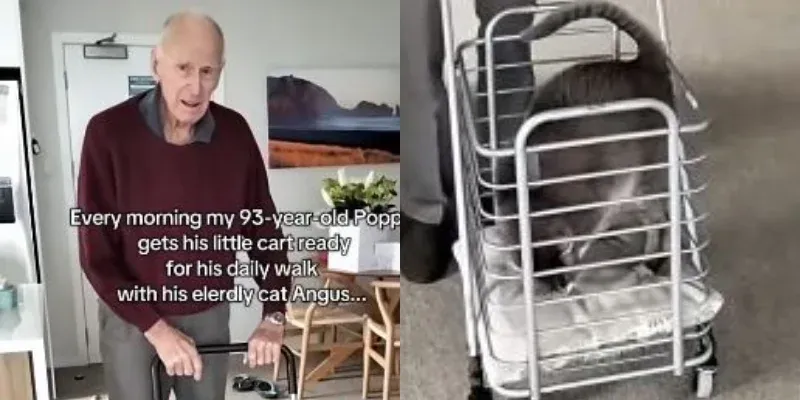 Abuelo de 93 años y su gato enternecen TikTok con su paseo diario