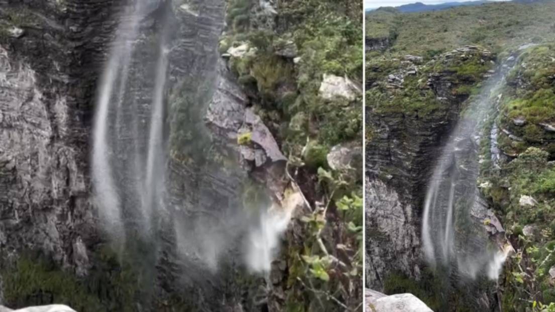 captan cascada que fluye hacia arriba en Brasil