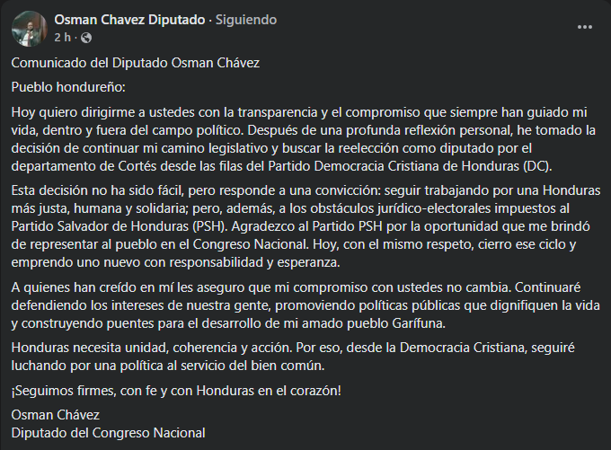Comunicado de Osman Chávez