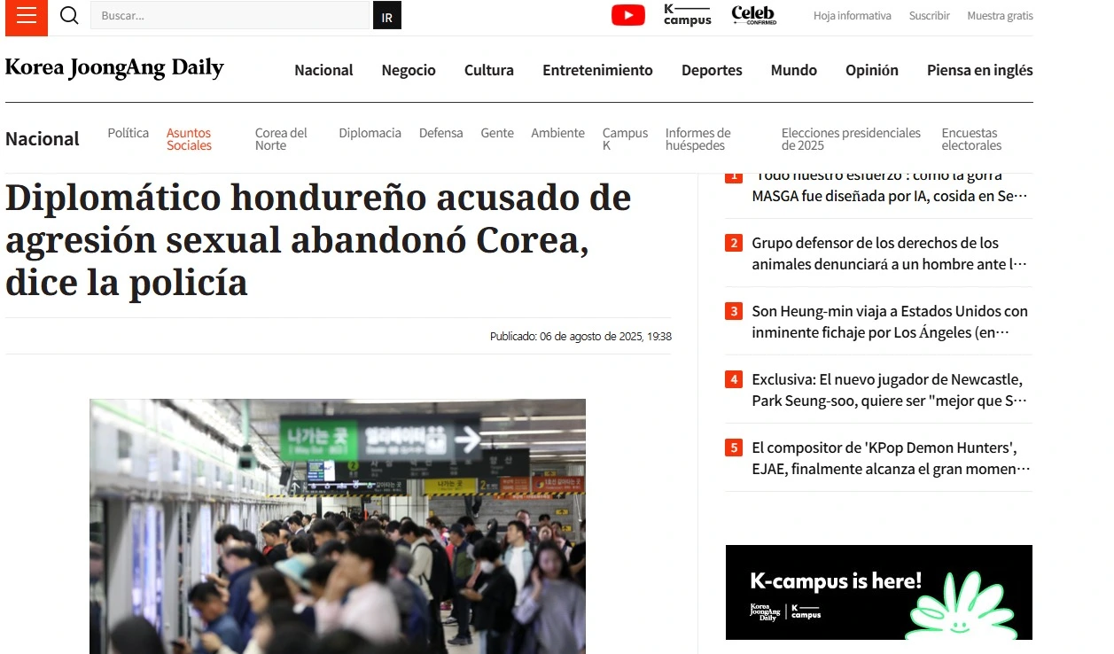 Diplomático Hondureño se fuga de Corea del Sur