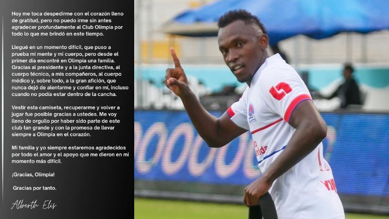 Tras viajar a Portugal para cerrar su fichaje con el Sport Marítimo, Alberth Elis, publicó una emotiva carta donde se despide del Olimpia.