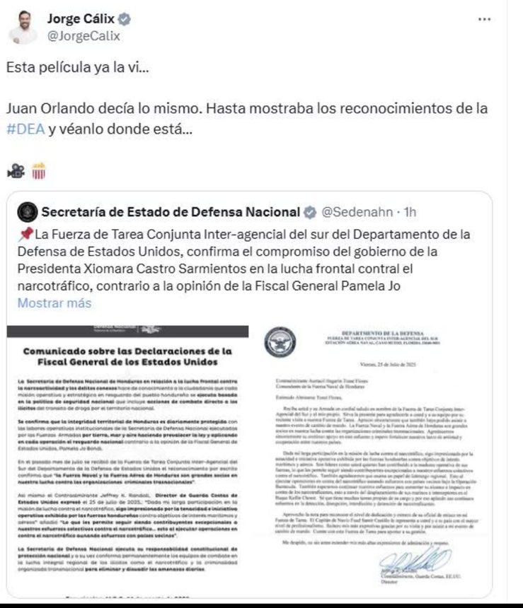 Jorge Cálix critica comunicado de Secretaría de Defensa: “Esta película ya la vi”