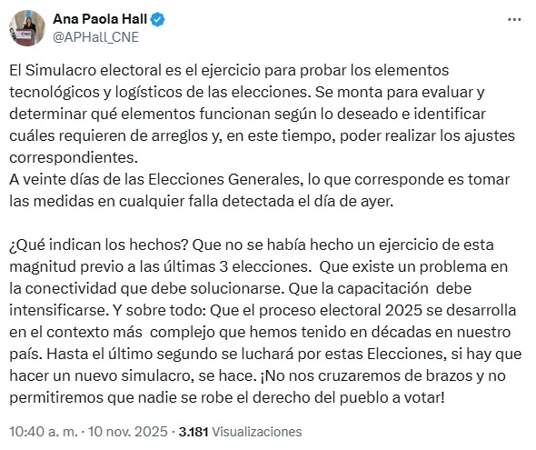 "Si hay que hacer un nuevo simulacro, se hace": Ana Paola Hall