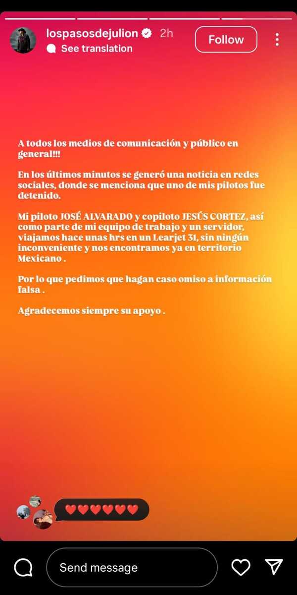 Aclaración Captura piloto de Julión Álvarez 