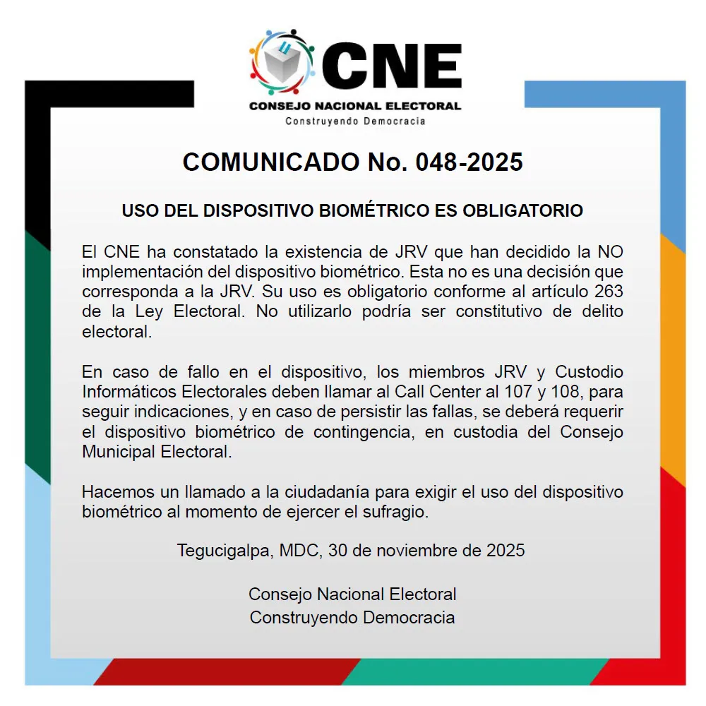 CNE: Algunas JRV han decido no usar biométrico