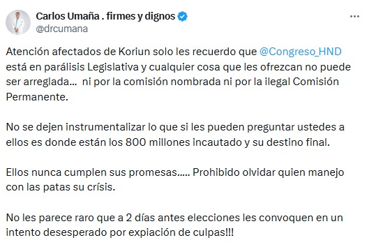 "No se dejen instrumentalizar": Carlos Umaña advierte a afectados de Korium