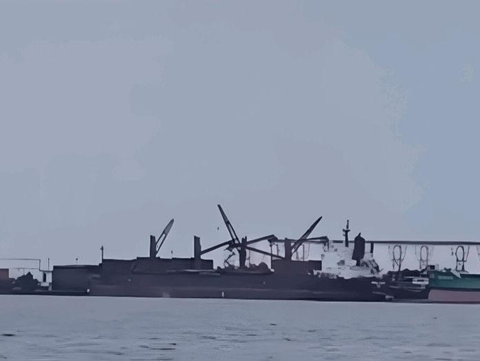 Fotografía de los buques sin atracar en Puerto Cortés. Imagen: Captura de Más Noticias TV.