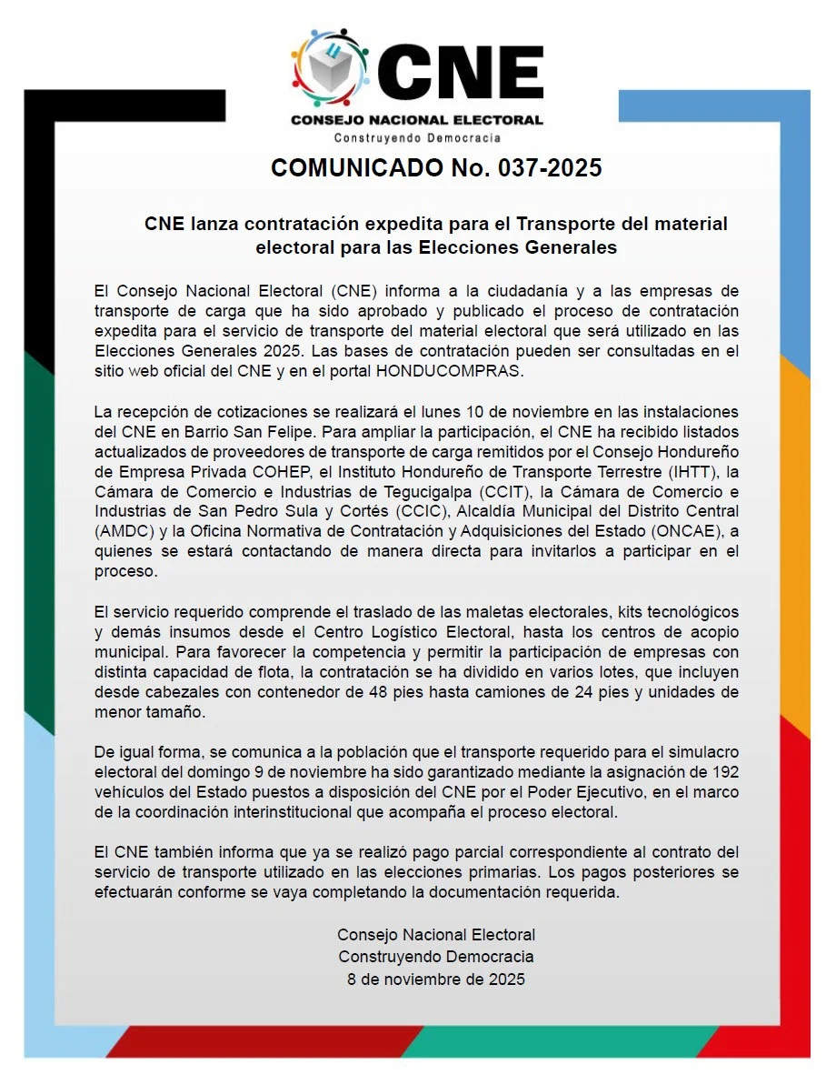 Comunicado del CNE.