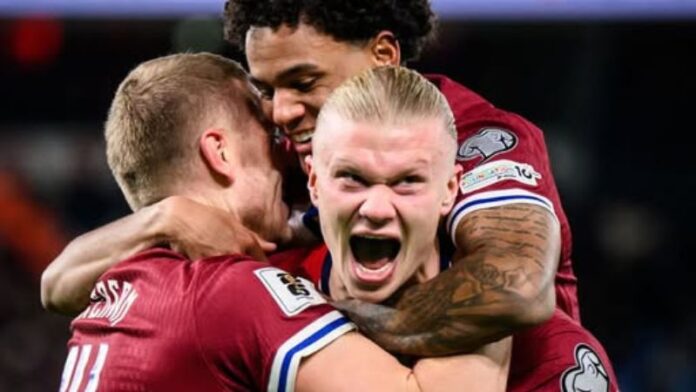 El delantero Erling Haaland celebran el triunfo sobre Estonia que los acerca al Mundial 2026.