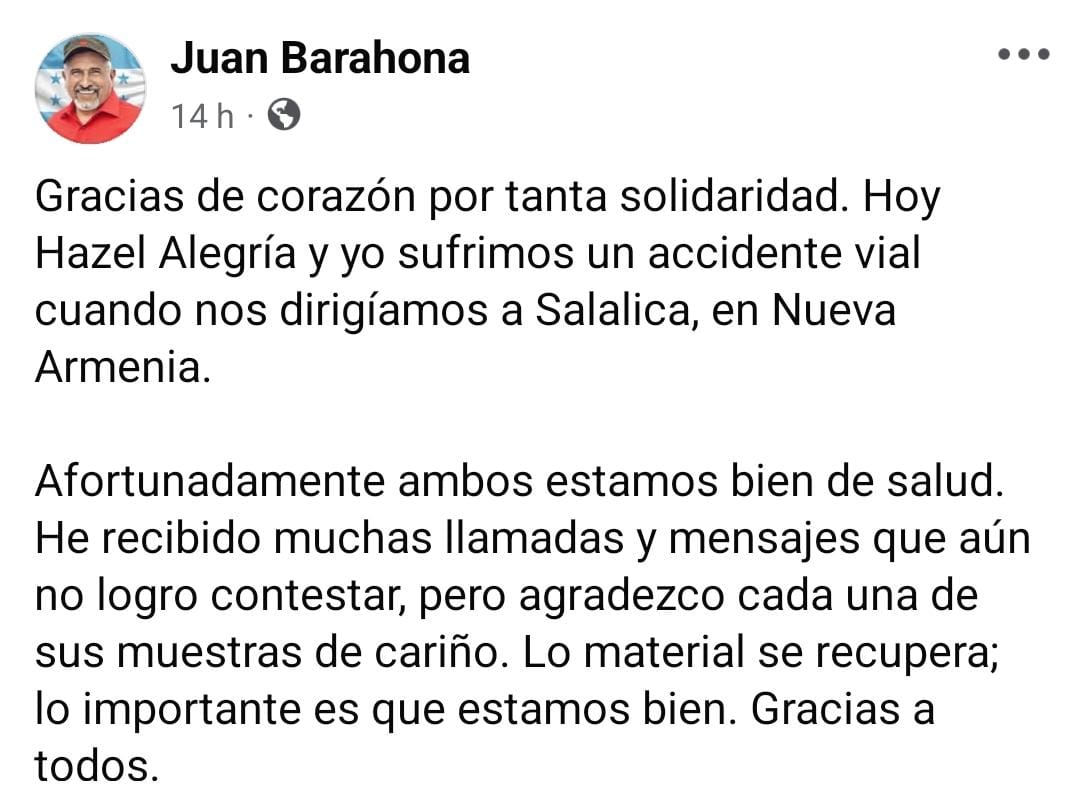 Diputado de Libre sufre accidente vial en Nueva Armenia