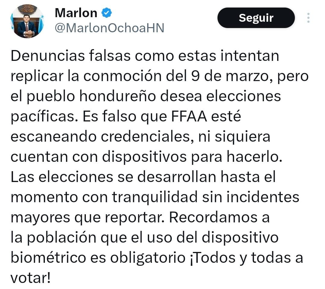 "Es falso que FFAA esté escaneando credenciales": Marlon Ochoa