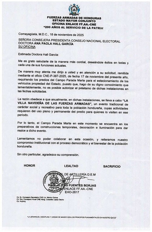 Notificación de las FFAA al CNE