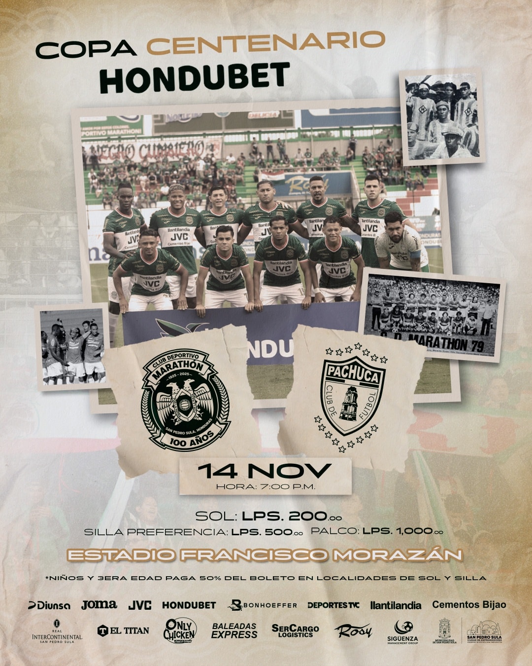 Así anuncia el Marathón los precios de entrada para el amistoso contra el Pachuca de México.