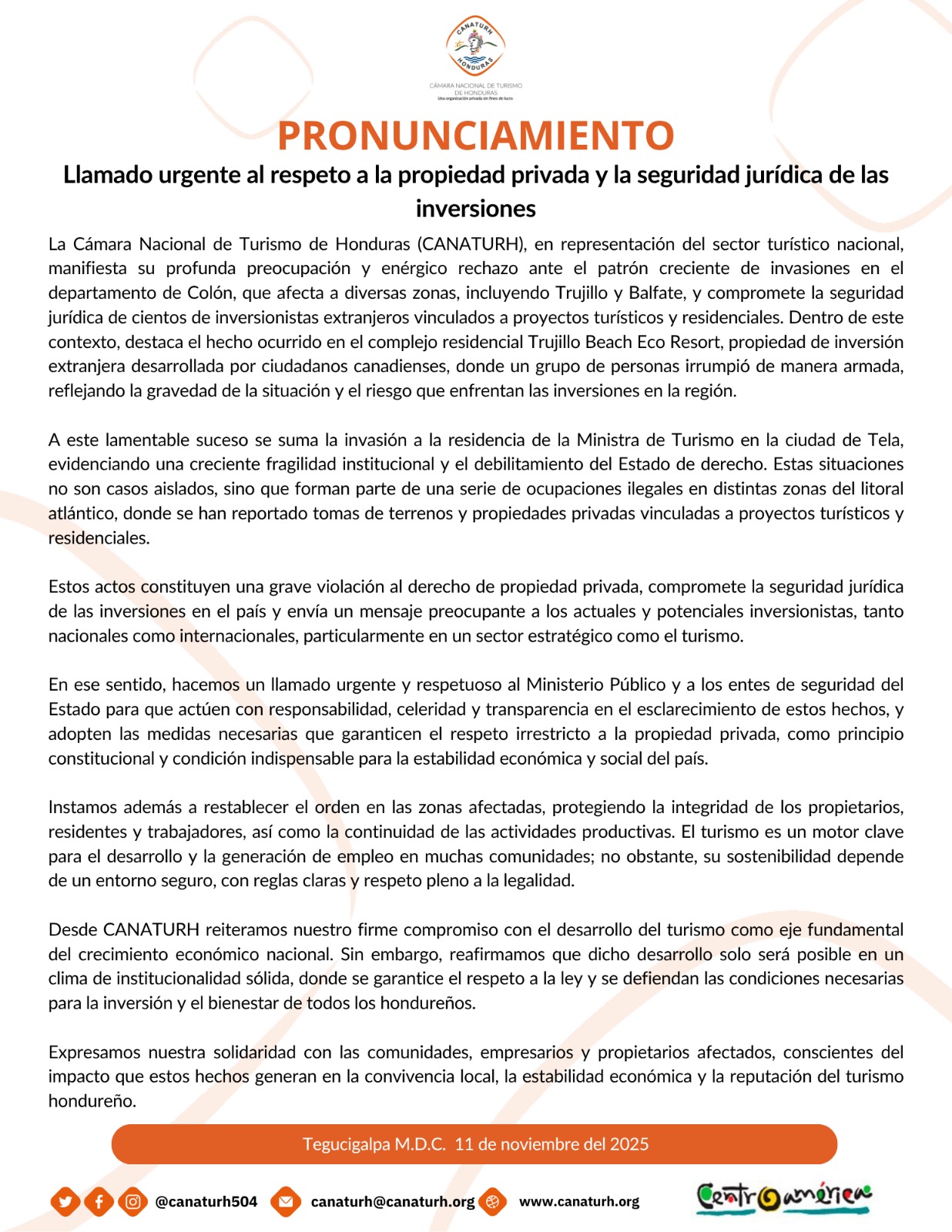 Pronunciamiento Canaturh